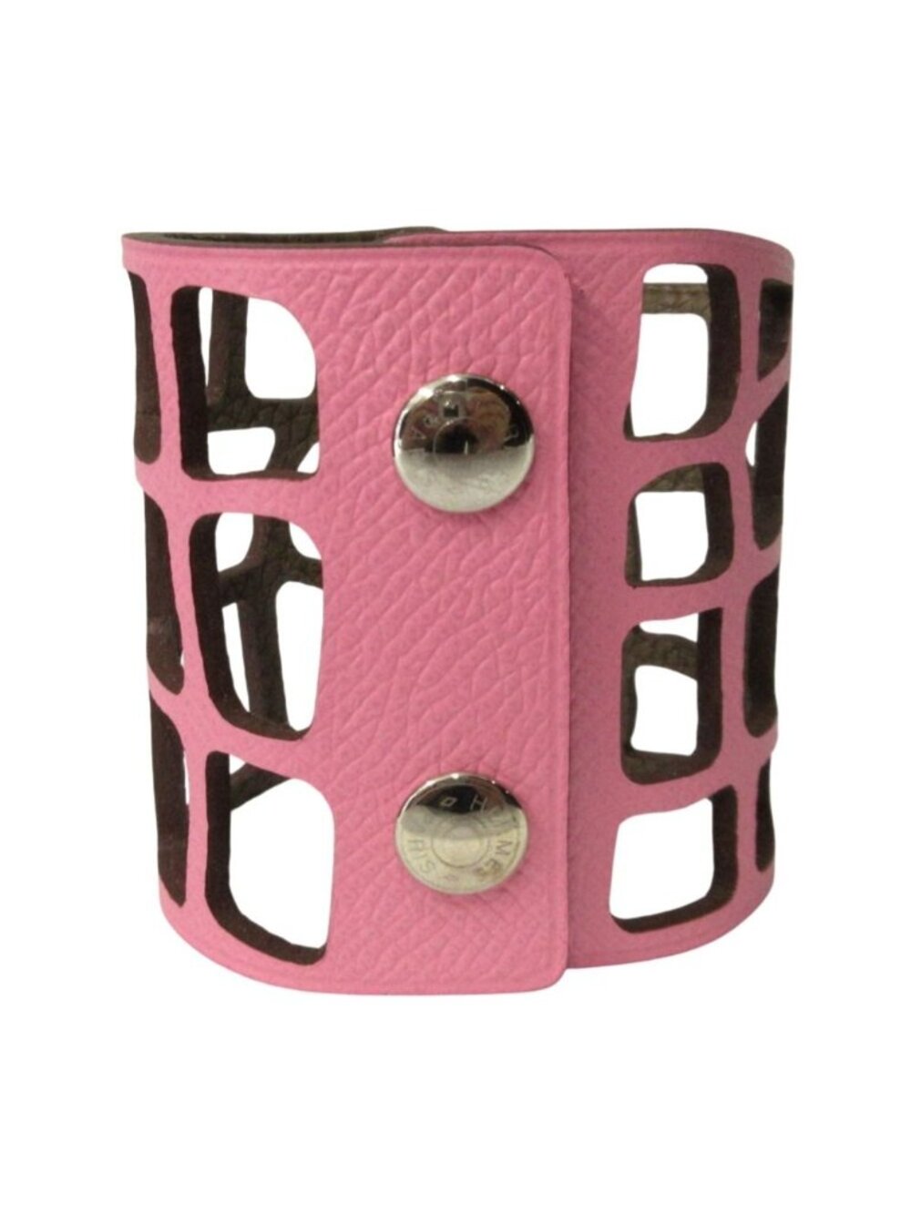 Hermes Petit H Ecaille Leather Bracelet Bangle Reversible Epsom Brown Pink